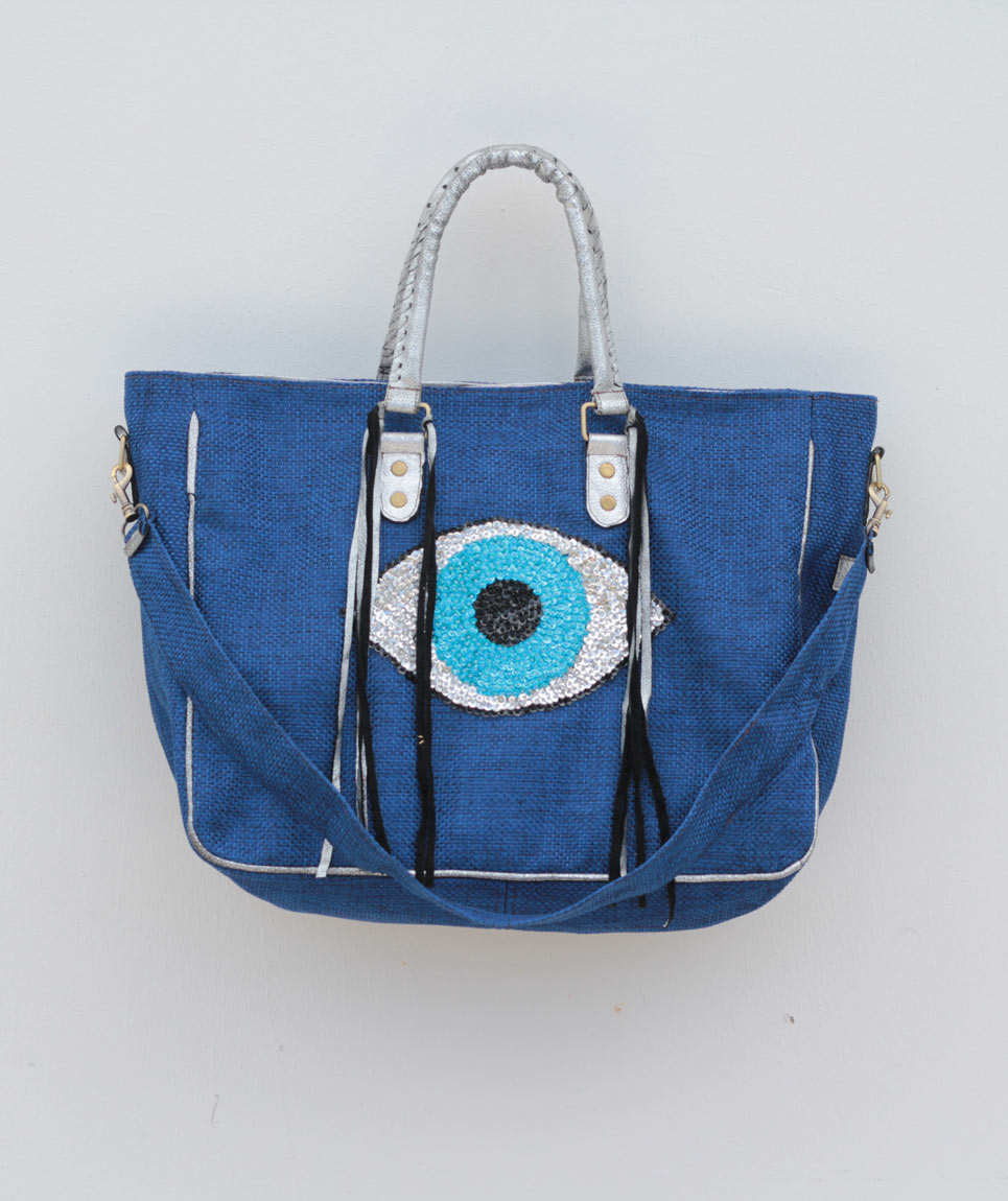 Cabas St Barth Evil Eye Bleu